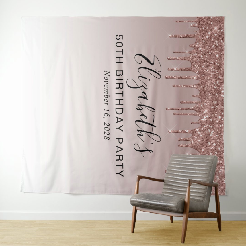 Rose Gold Adult Birthday Party Decoration Fabric Backdrop