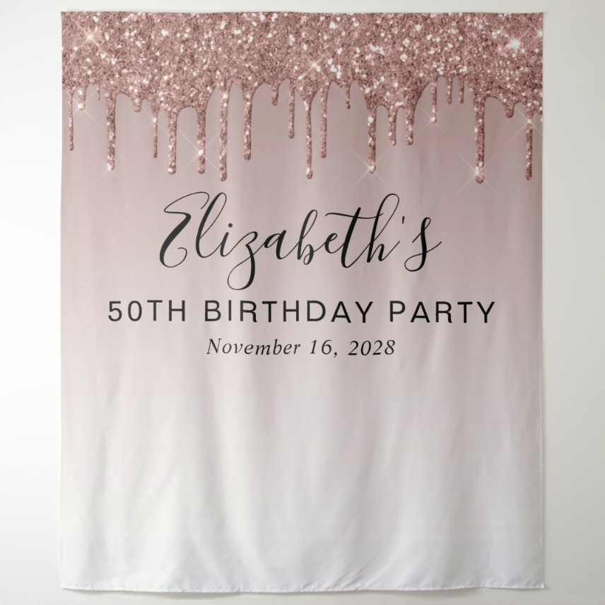Rose Gold Adult Birthday Party Decoration Fabric Backdrop