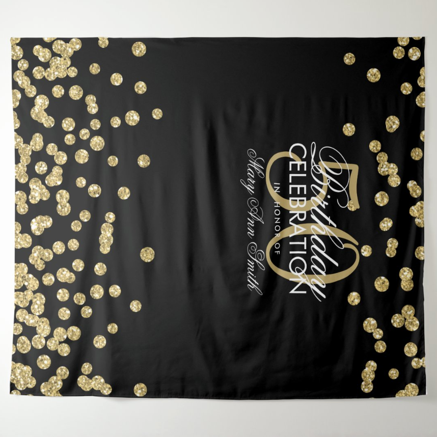 Glitter Gold 50th Adult Birthday Party Decoration Fabric Backdrop