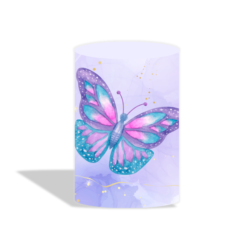 Purple butterfly theme birthday baby shower party decoration round circle backdrop cover plinth cylinder pedestal cover