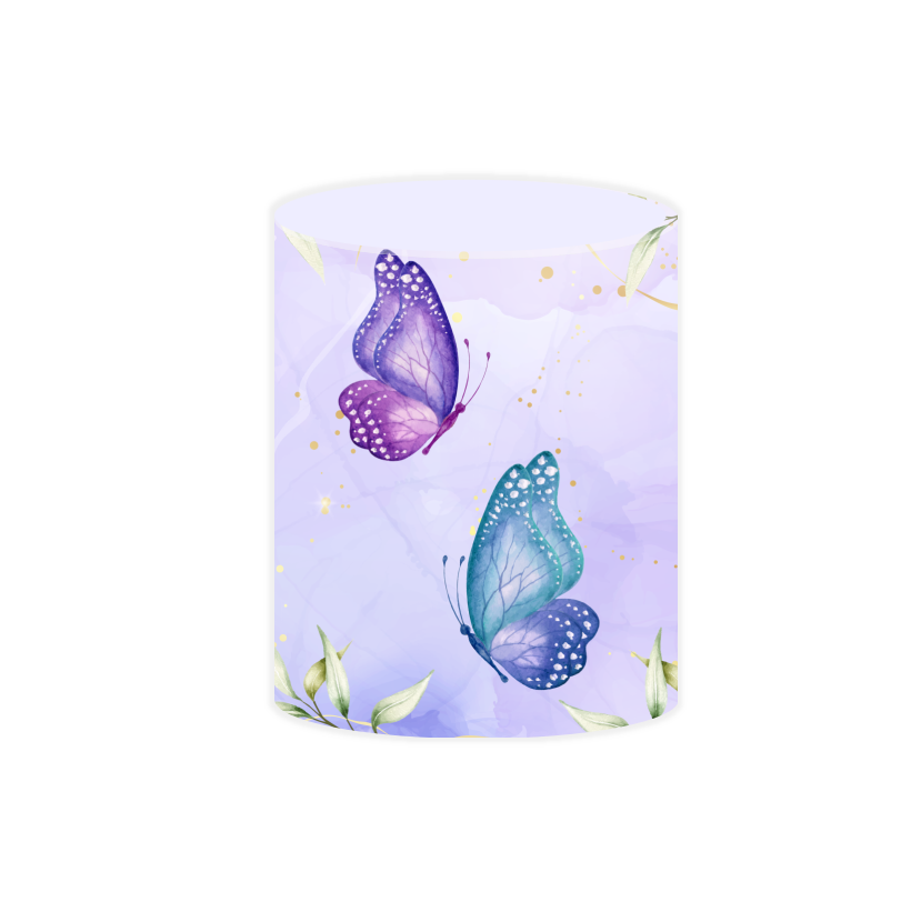 Purple butterfly theme birthday baby shower party decoration round circle backdrop cover plinth cylinder pedestal cover