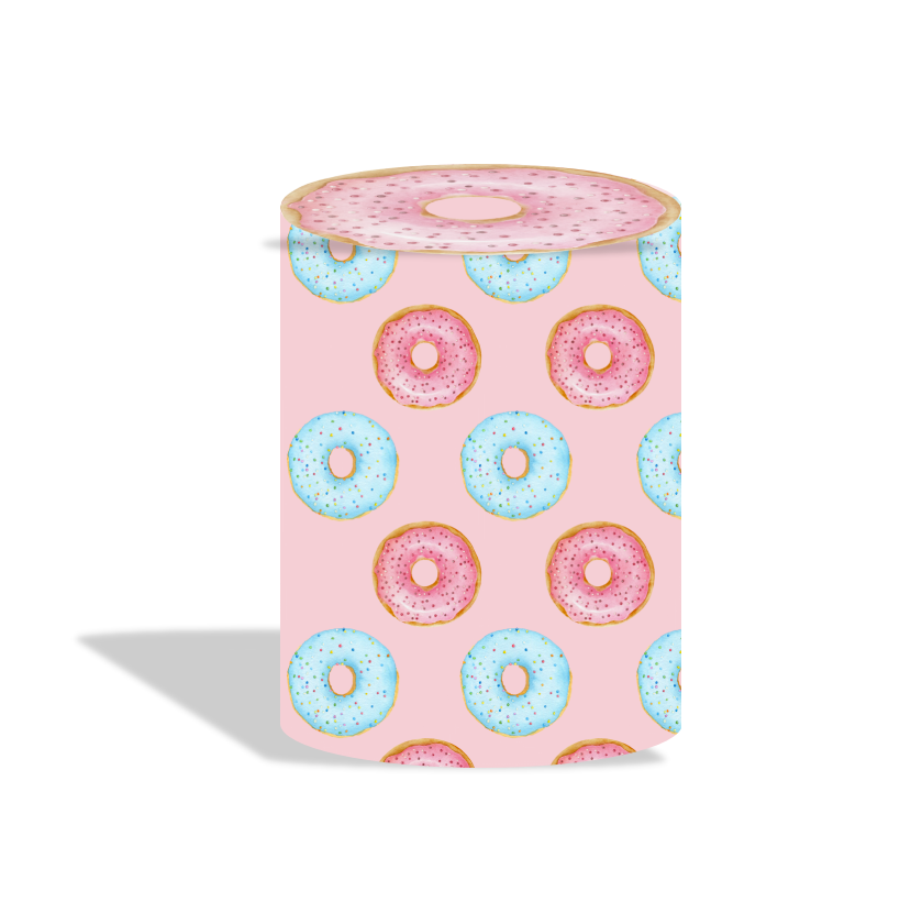 Donut theme birthday baby shower party decoration round circle backdrop cover plinth cylinder pedestal cover