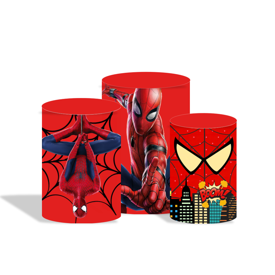 Spiderman birthday party decoration round circle backdrop cover plinth cylinder pedestal cover