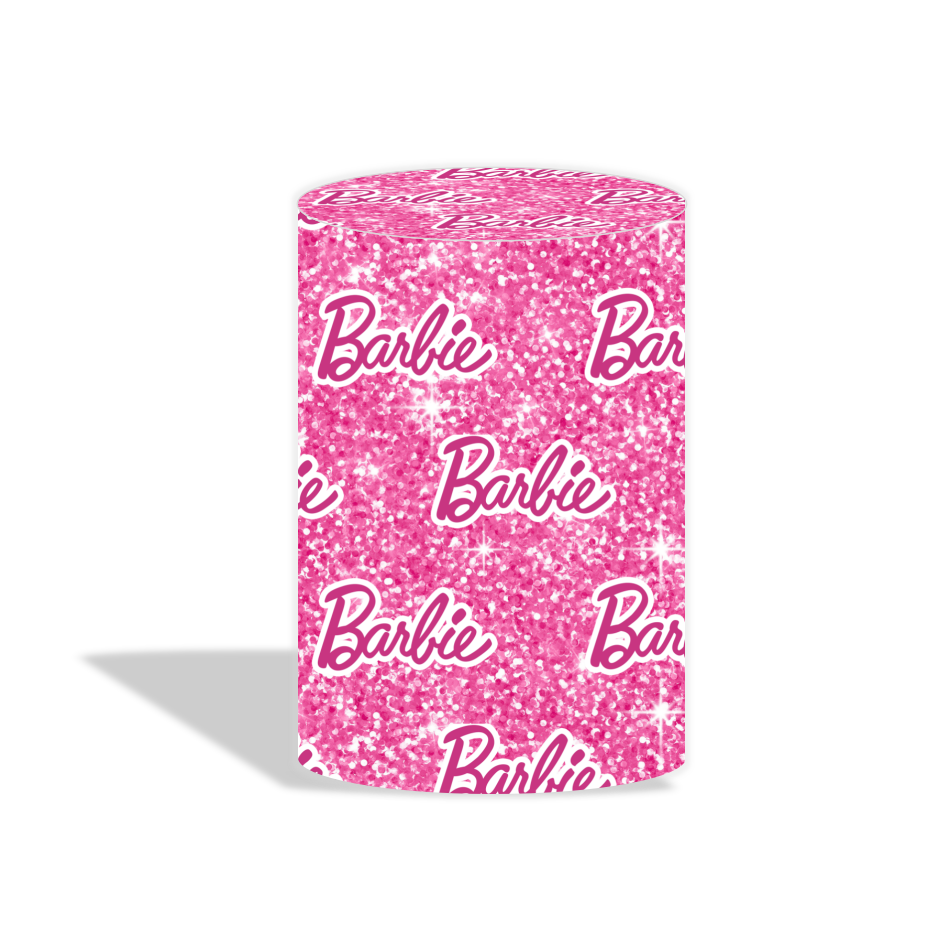 Glitter barbie happy birthday party decoration round circle backdrop cover plinth cylinder pedestal cover