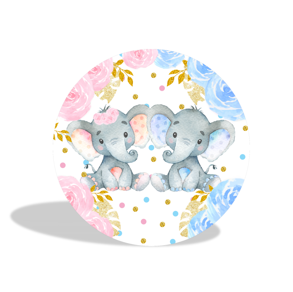 Flower elephant boy or girl gender reveal party decoration round circle backdrop cover plinth cylinder pedestal cover