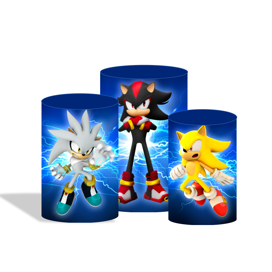 Sonic birthday party decoration round circle backdrop cover plinth cylinder pedestal cover