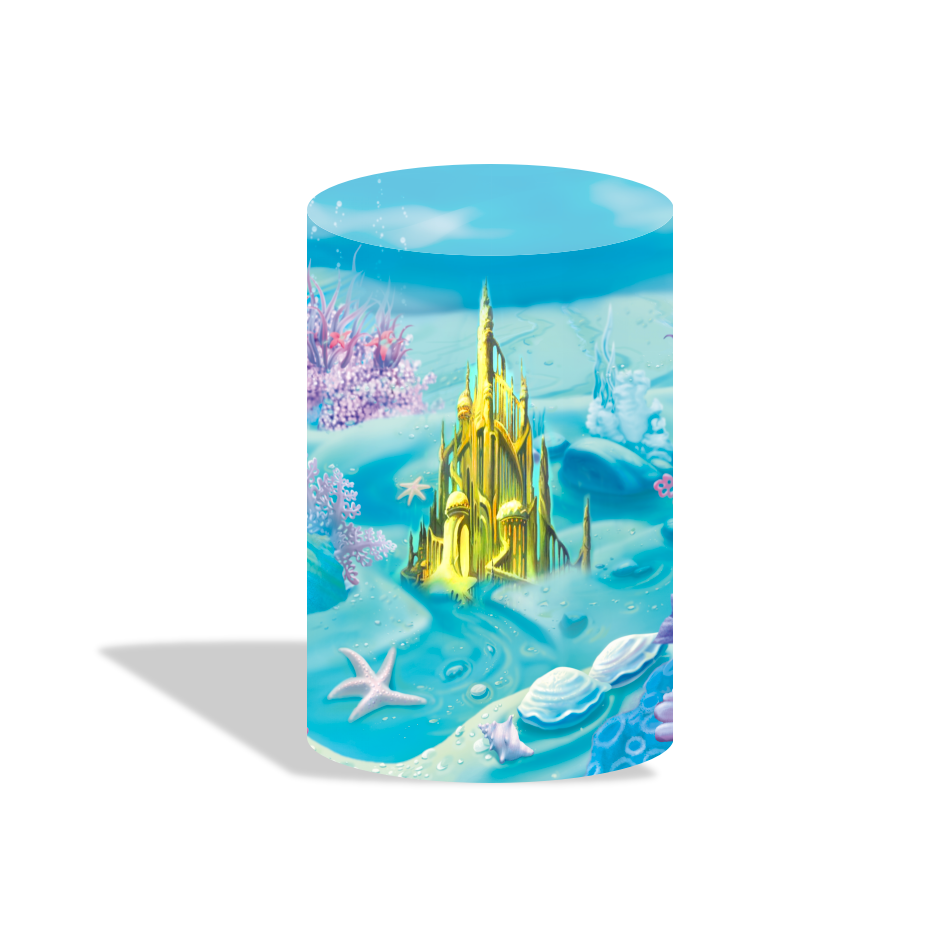 Under the sea mermaid birthday party decoration round circle backdrop cover plinth cylinder pedestal cover