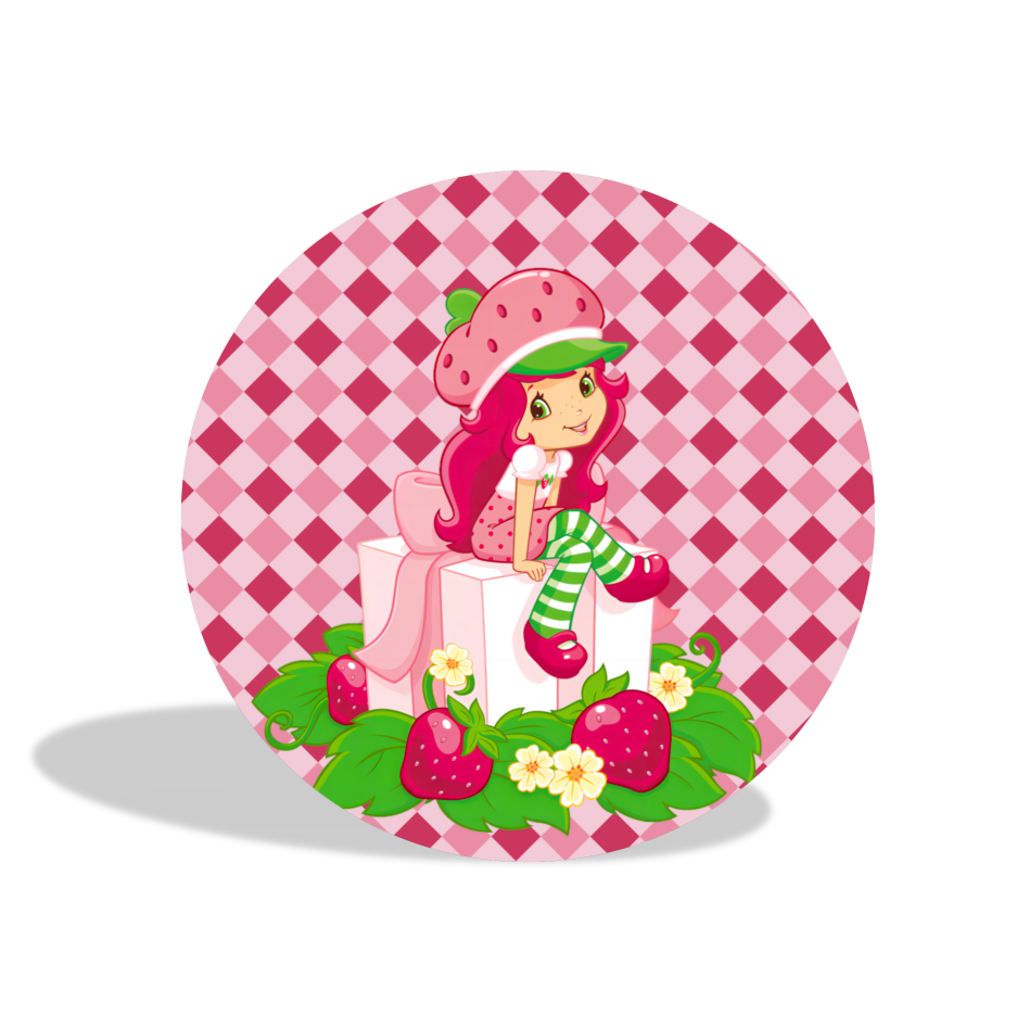 Strawberry shortcake happy birthday party decoration round circle backdrop cover plinth cylinder pedestal cloth cover