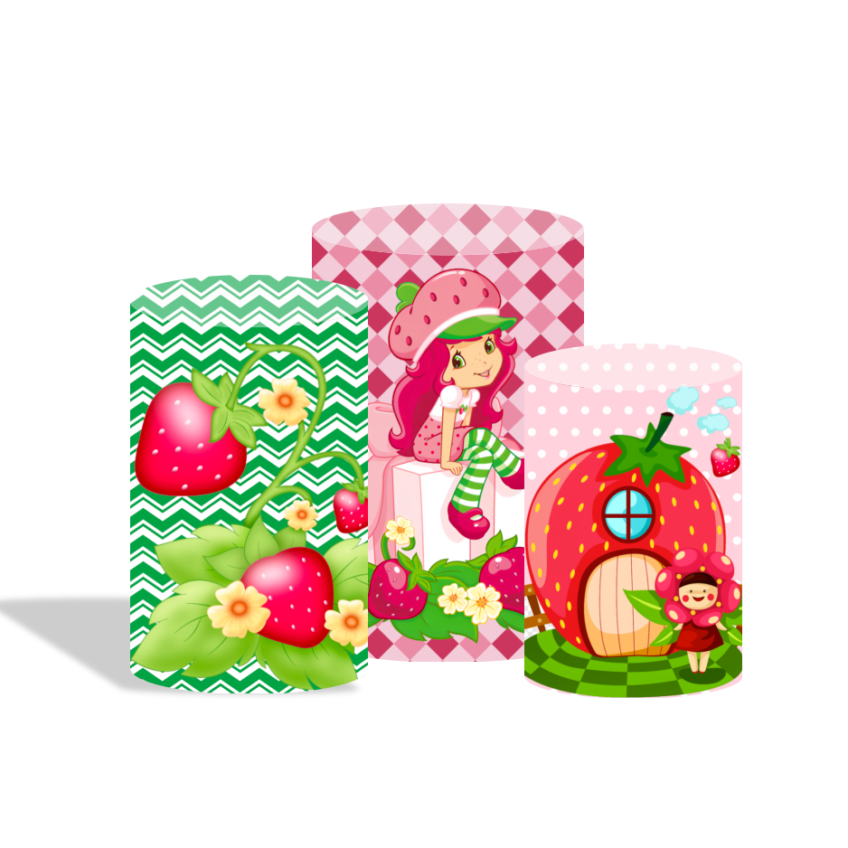 Strawberry shortcake happy birthday party decoration round circle backdrop cover plinth cylinder pedestal cloth cover