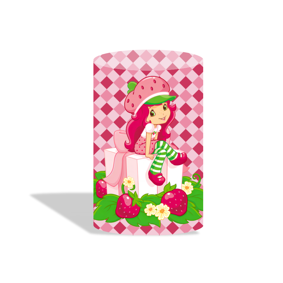 Strawberry shortcake happy birthday party decoration round circle backdrop cover plinth cylinder pedestal cloth cover