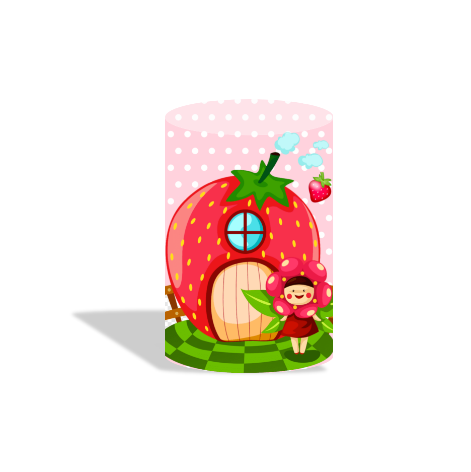 Strawberry shortcake happy birthday party decoration round circle backdrop cover plinth cylinder pedestal cloth cover
