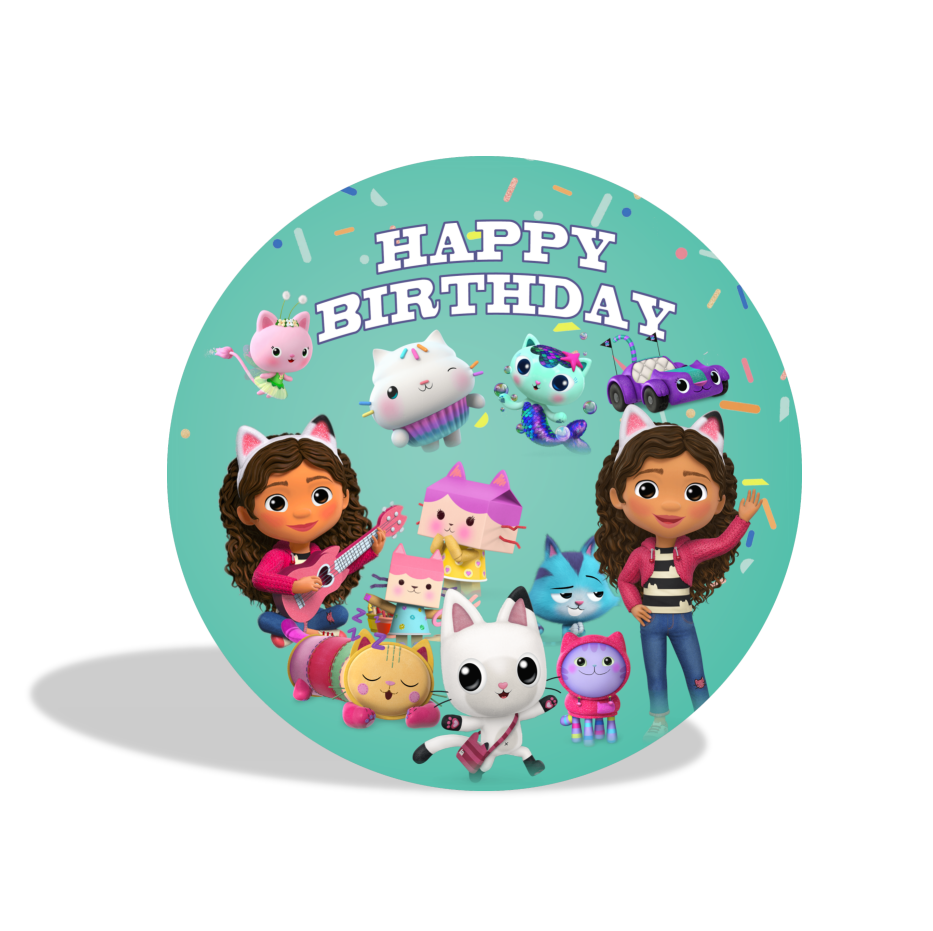 Gabby's theme birthday party decoration round circle backdrop cover plinth cylinder pedestal cloth cover