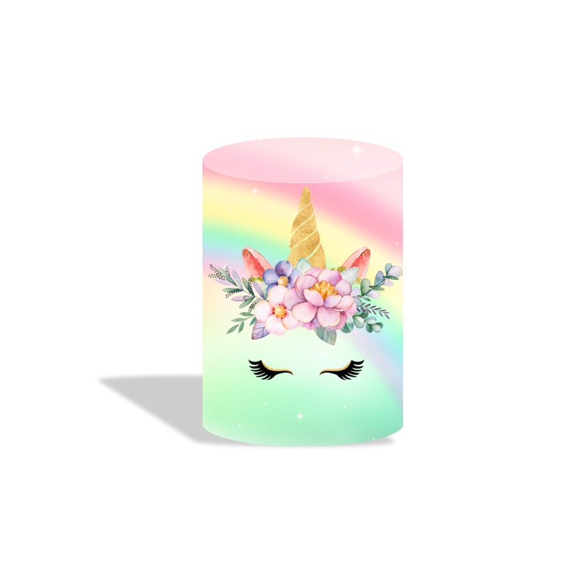 Flora unicorn birthday party decoration round circle backdrop cover plinth cylinder pedestal cloth cover