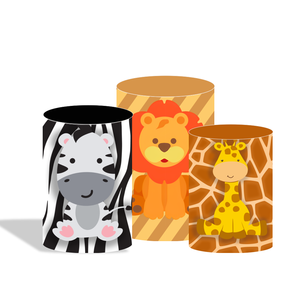 Safari animal birthday party decoration round circle backdrop cover plinth cylinder pedestal cloth cover