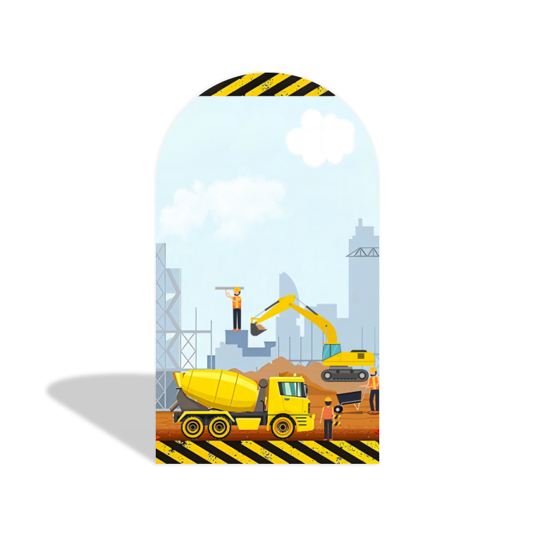 Construction Vehicles Arch Backdrop Wall Cloth Cover For Birthday Baby Shower Party