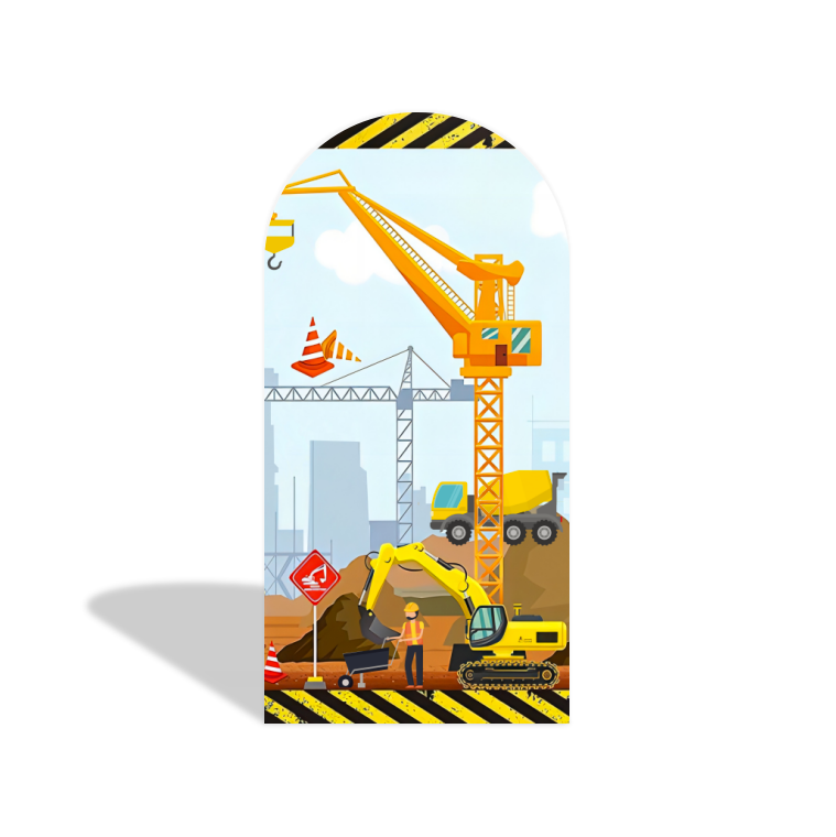 Construction Vehicles Arch Backdrop Wall Cloth Cover For Birthday Baby Shower Party