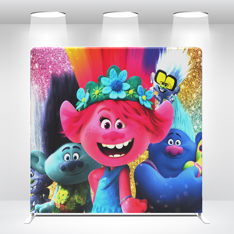 Trolls Straight Backdrop Wall Cover With Stand For Birthday Party Photography Photo Shoot Studio Props