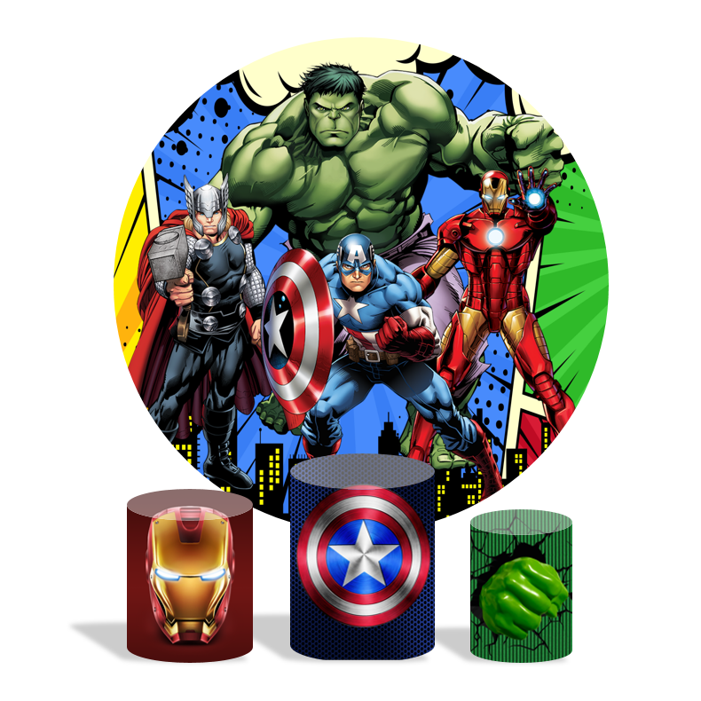 Avenger super hero theme birthday party decoration round circle backdrop cover plinth cylinder pedestal cloth cover