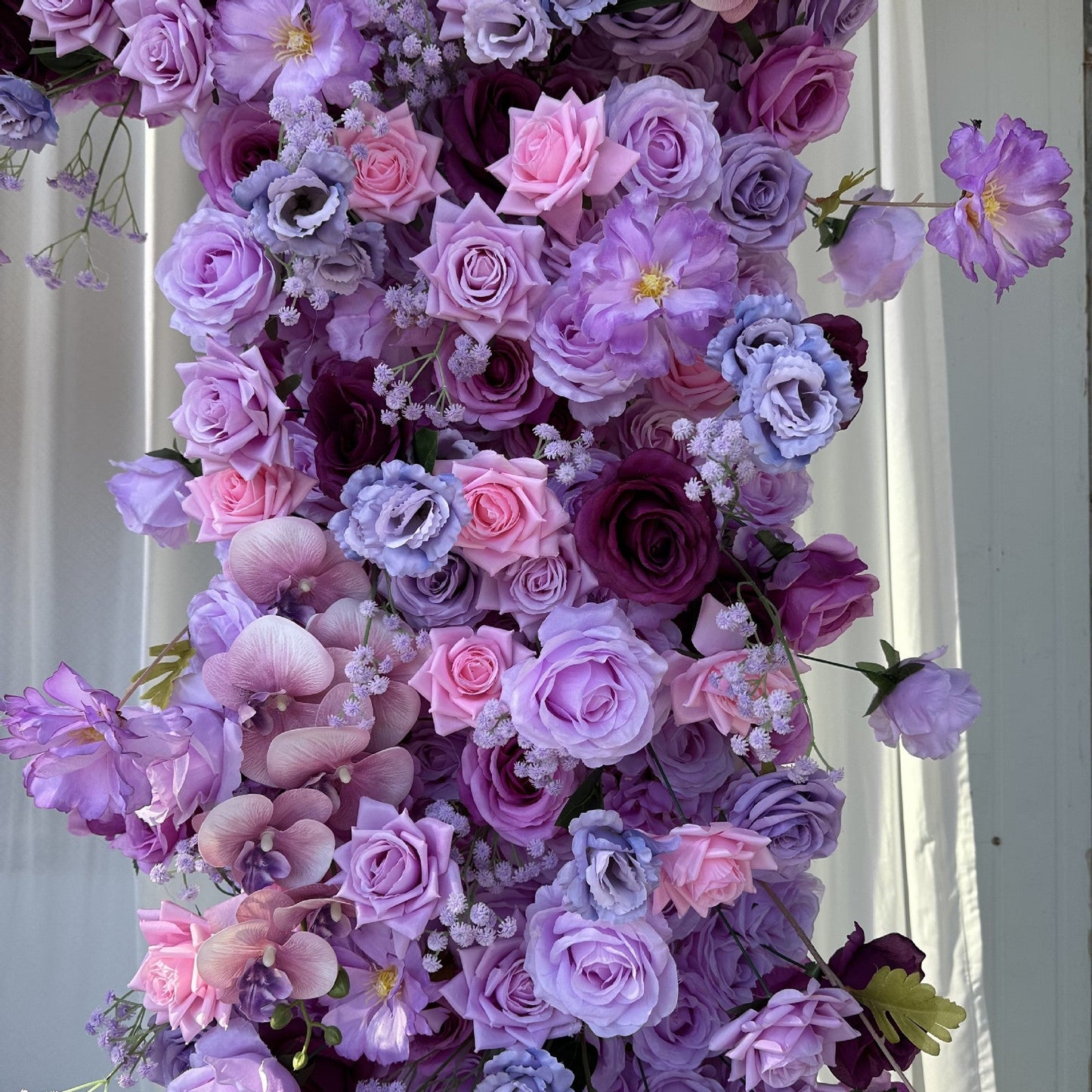 Handmade Artificial Cloth Curtain Purple Silk Flower Wall Arch Wedding Backdrop Decoration Outdoor Event Party Decor Props