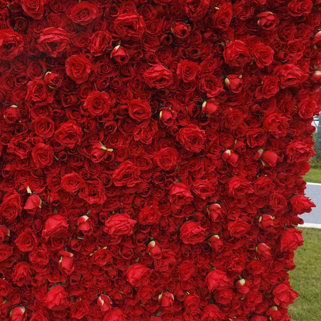 Cloth Curtain Silk Red Rose Flower Wall For Birthday Wedding Backdrop Decoration Outdoor Event Party Decor Props