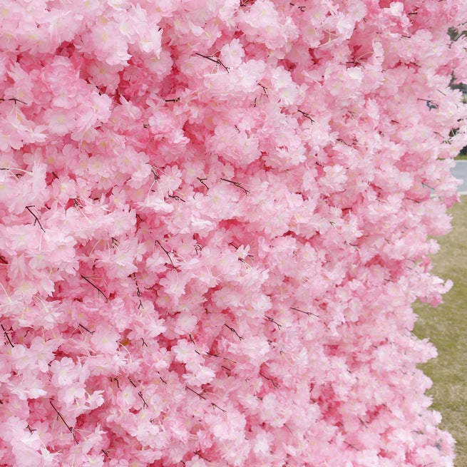 Handmade Artificial Cloth Curtain Silk Sakura Flower Wall Wedding Backdrop Decoration Outdoor Event Party Decor Props