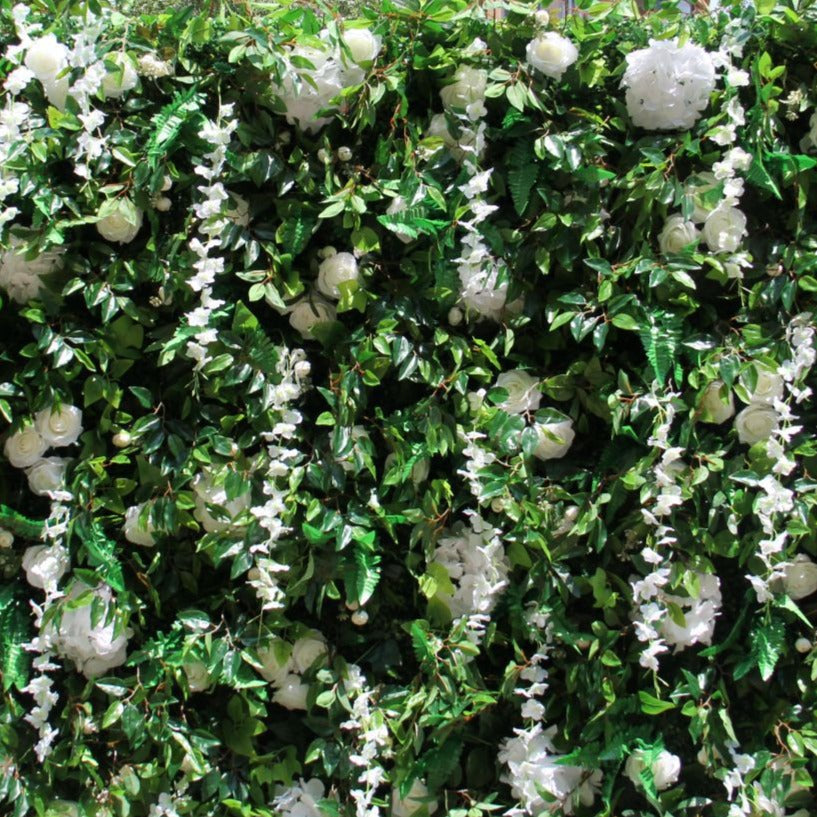 Rolling Up Cloth Curtain Silk Green Plant White Flower Wall For Birthday Wedding Backdrop Decoration Outdoor Event Party Decor Props