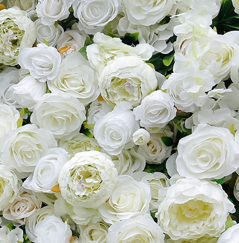 Cloth Curtain Silk White Rose Flower Green Plant Wall For Birthday Wedding Backdrop Decoration Outdoor Event Party Decor Props