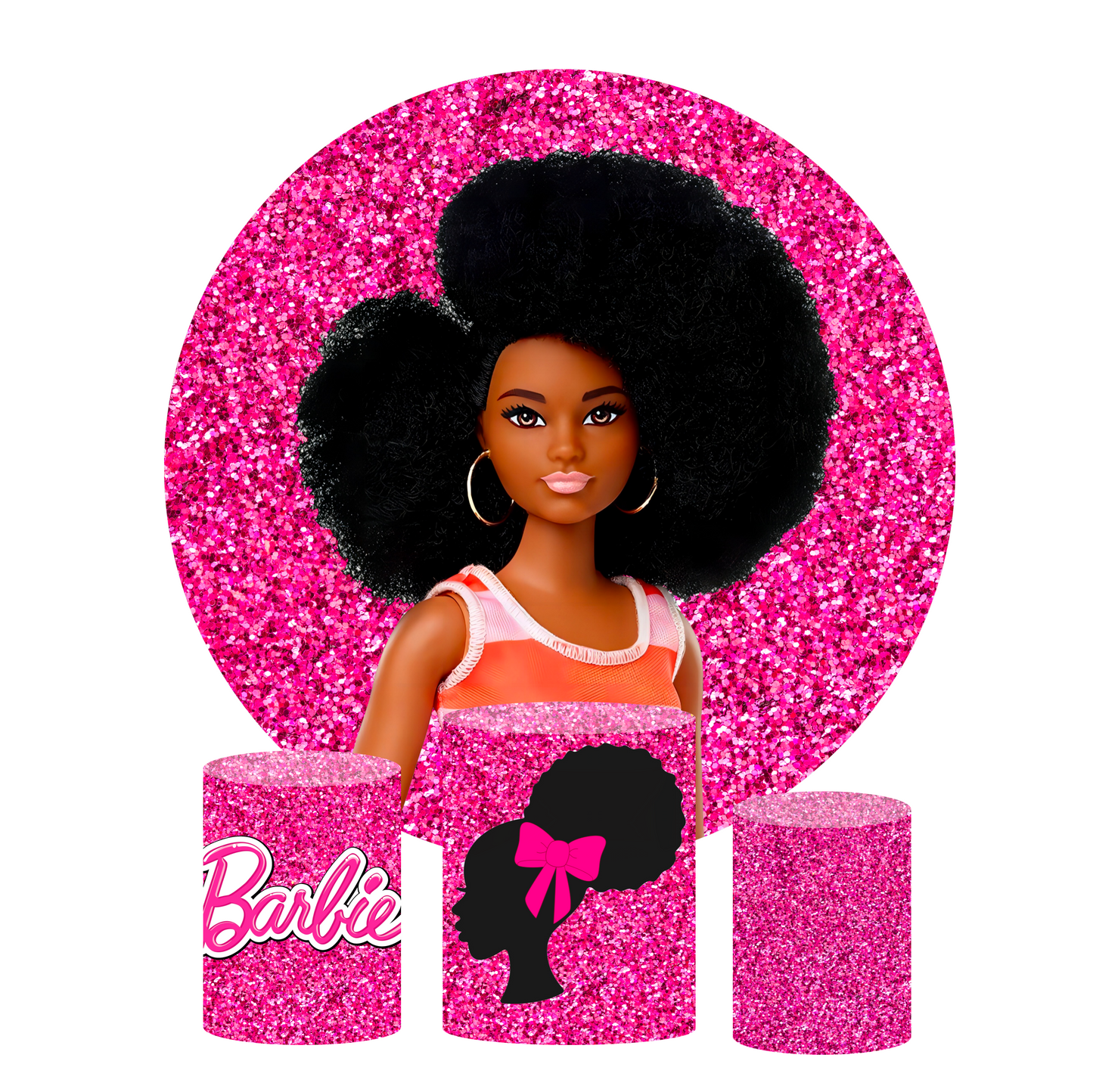 Glitter Barbie birthday party decoration round circle backdrop cover plinth cylinder pedestal cover