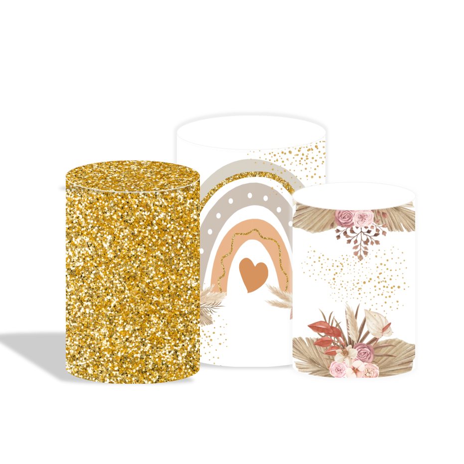Boho flora rainbow birthday baby shower party decoration round circle backdrop cover plinth cylinder pedestal cover