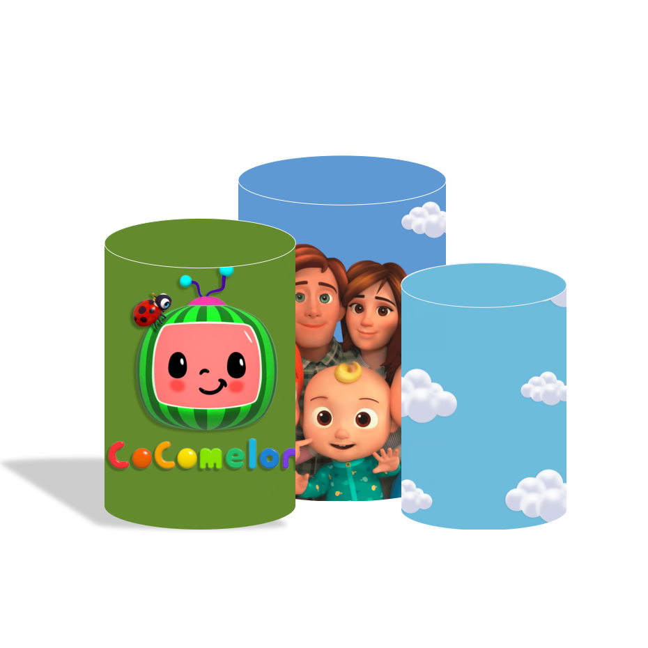 Cocomelon round circle backdrop cover plinth cylinder pedestal cloth cover for birthday party decoration