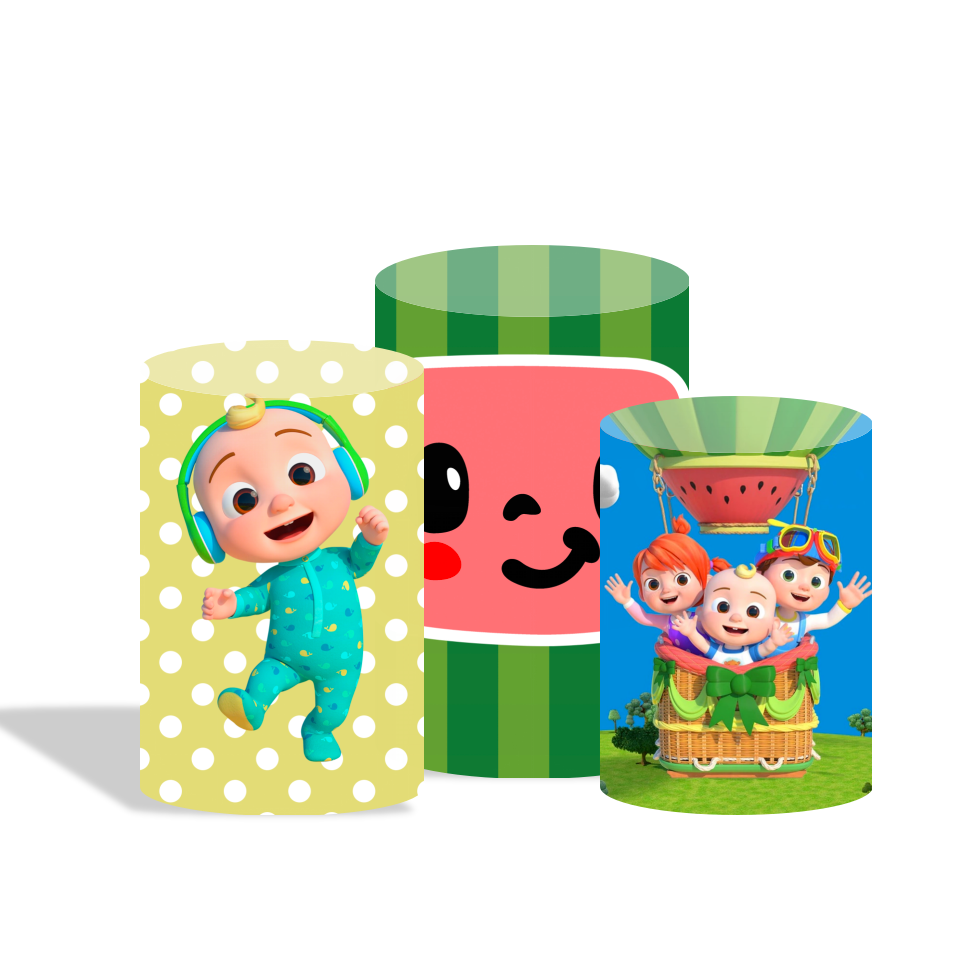 Cocomelon theme round circle backdrop cover plinth cylinder pedestal cloth cover for birthday party decoration