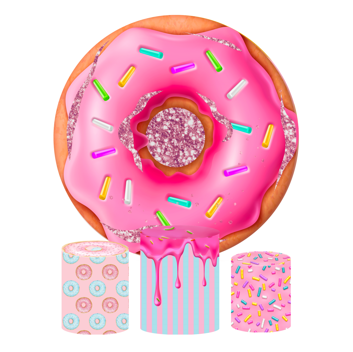 Donut theme birthday baby shower party decoration round circle backdrop cover plinth cylinder pedestal cover
