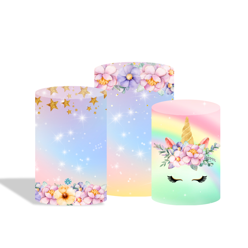 Flora unicorn birthday party decoration round circle backdrop cover plinth cylinder pedestal cloth cover