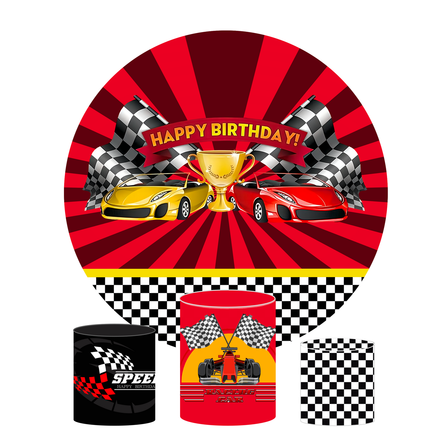 Racing car birthday party decoration round circle backdrop cover plinth cylinder pedestal cloth cover