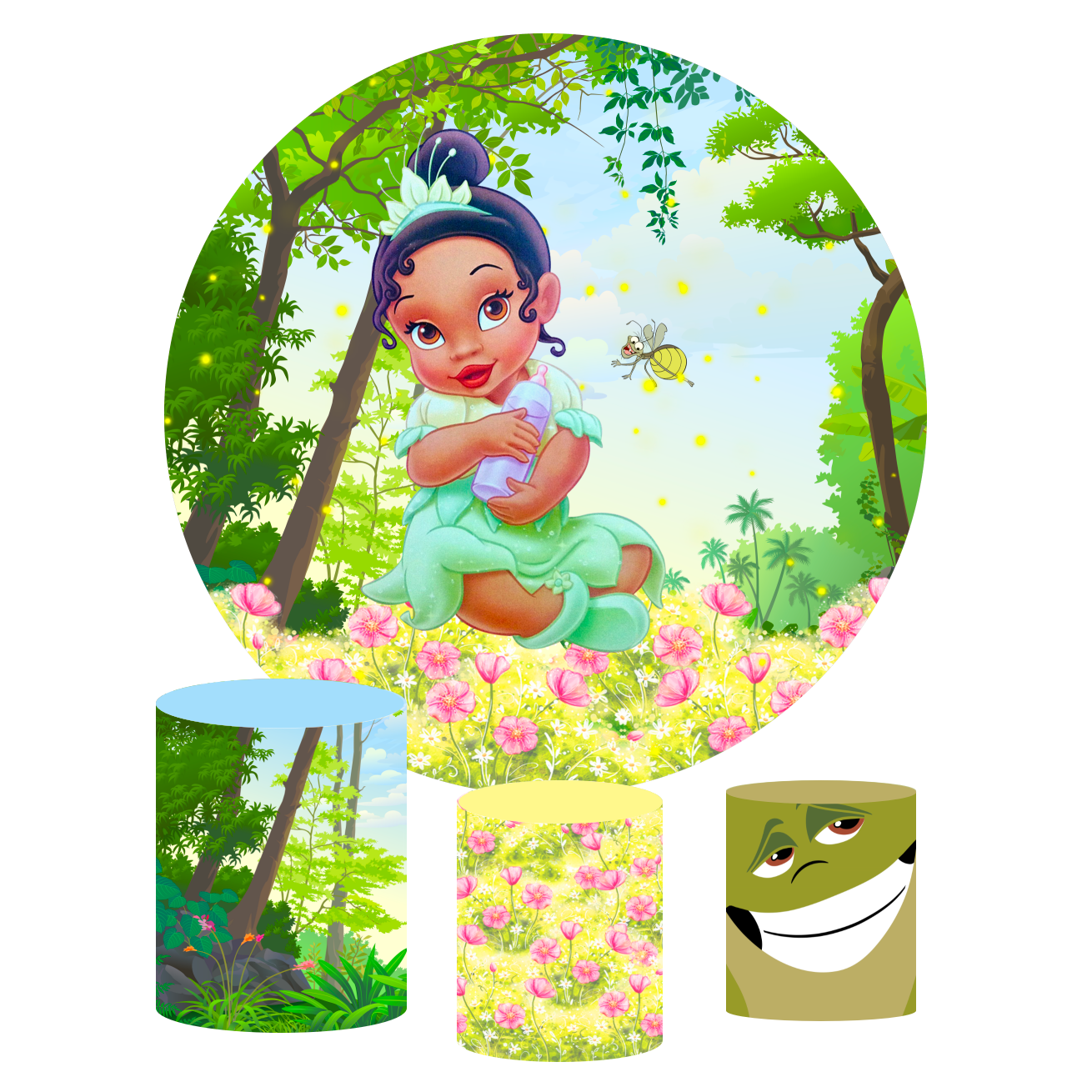 The princess baby Tiana birthday party decoration round circle backdrop cover plinth cylinder pedestal cover