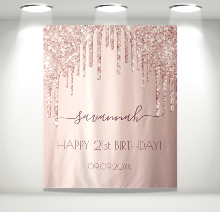 Rose Gold 21TH Birthday Party Decoration Fabric Backdrop