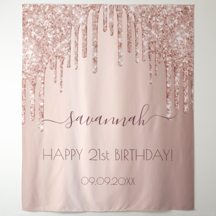 Rose Gold 21TH Birthday Party Decoration Fabric Backdrop