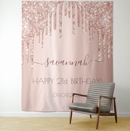 Rose Gold 21TH Birthday Party Decoration Fabric Backdrop