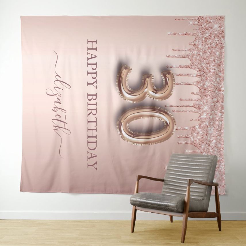 30th Birthday Party Rose Gold Decoration Fabric Backdrop