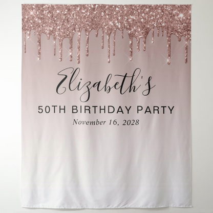 Rose Gold Adult Birthday Party Decoration Fabric Backdrop