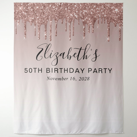Rose Gold Adult Birthday Party Decoration Fabric Backdrop