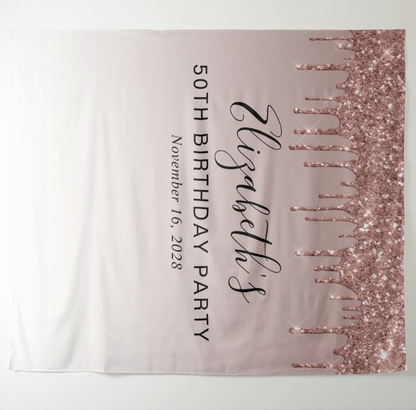 Rose Gold Adult Birthday Party Decoration Fabric Backdrop