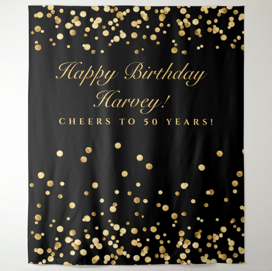 Black Gold Glitter Adult Birthday Party Decoration Fabric Backdrop