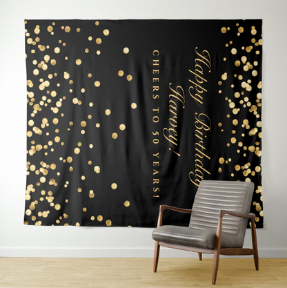 Black Gold Glitter Adult Birthday Party Decoration Fabric Backdrop