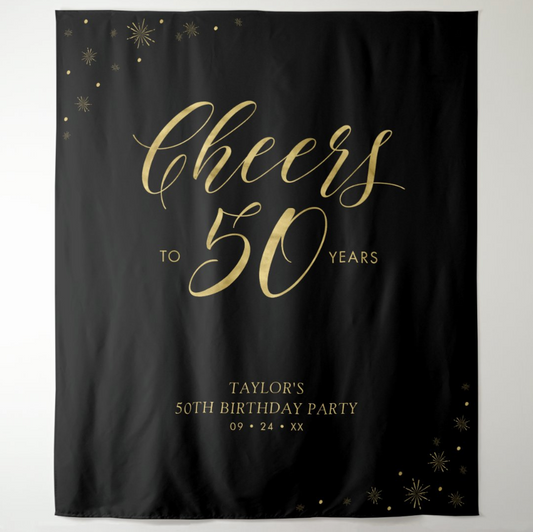 50th Black Adult Birthday Party Decoration Fabric Backdrop
