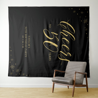 50th Black Adult Birthday Party Decoration Fabric Backdrop