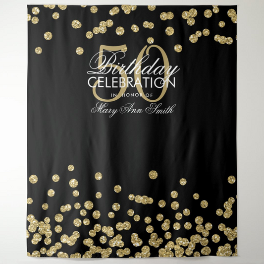 Glitter Gold 50th Adult Birthday Party Decoration Fabric Backdrop