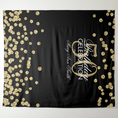 Glitter Gold 50th Adult Birthday Party Decoration Fabric Backdrop