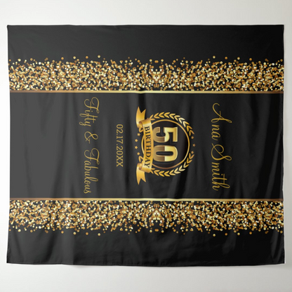 Gold Glitter 50th Adult Birthday Party Decoration Fabric Backdrop