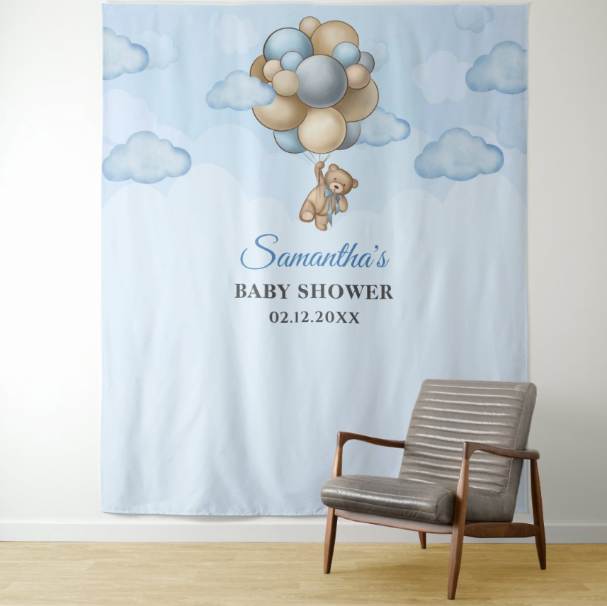 Blue Sky Baby Shower Party Decoration Fabric Background Backdrop